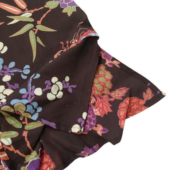 Vintage 90s Floral Print Midi Skirt Size M Zoe California Brown Flutter Hem - Picture 4 of 7